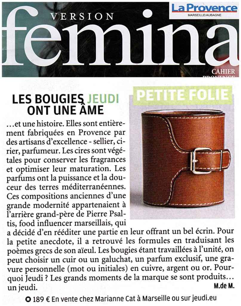 Jeudi dans la sélection cadeaux de Noël de Fémina - Jeudi Bougies