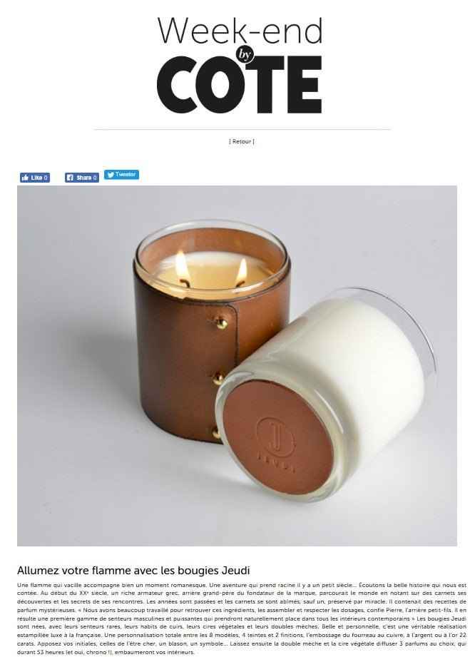 Jeudi dans la sélection du magazine COTE - Jeudi Bougies